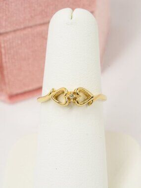10K DAINTY TWO HEART RING W/SMALL DIAMOND